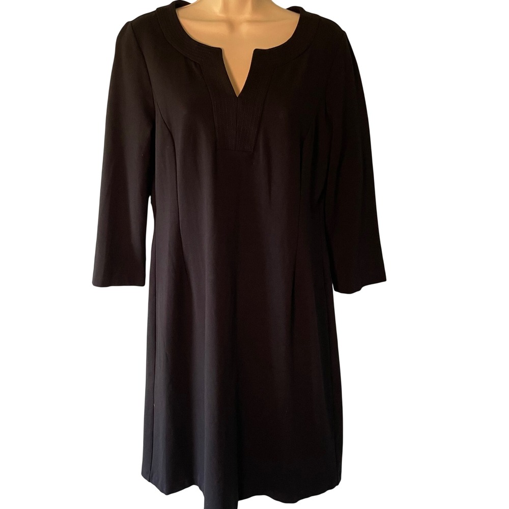 Talbots Women's Black V-Neck‎ Dress Size 6 3/4 Sleeve Casual Office Classic